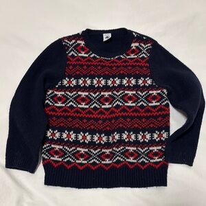 Kids Petit Bateau navy blue wool sweater with red and white pattern size 6Ans